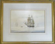 Watercolour of a frigate by David C Bell