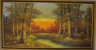 Oil on canvas of a woodland scene