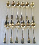 Set of 12 silver fiddle pattern dessert spoons with S monograms London 1856 Maker Hayne & Cater