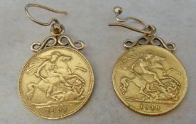 Pair of gold half sovereign earrings dat