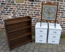 2 white bedside cabinets, bookcase & a G