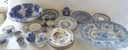 Assorted blue and white ceramics