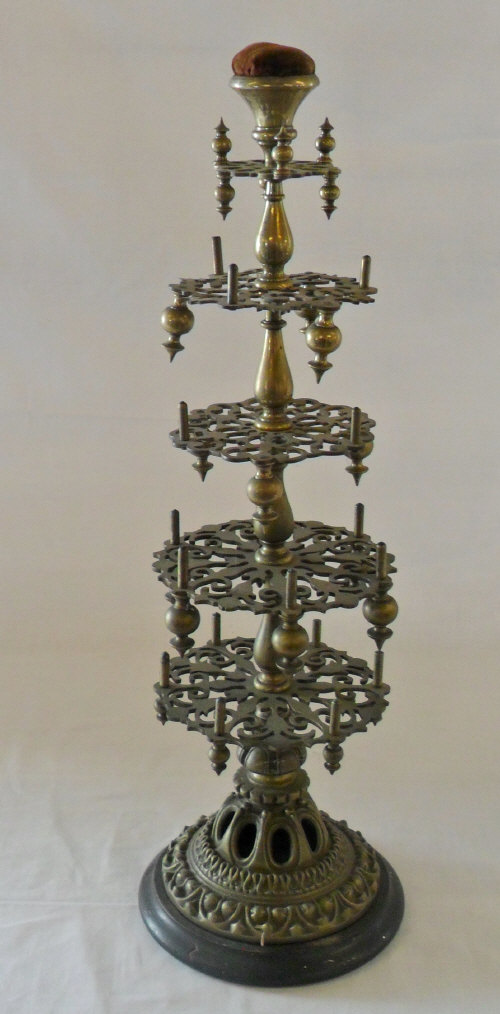 Brass needlework bobbin stand with pin c