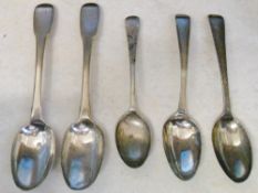 5 silver spoons inc London 1805 total we