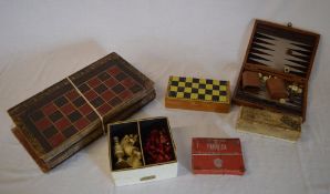 Old board games including chess, backgam