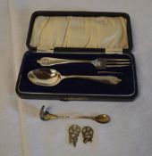 Cased silver spoon and fork, converted/m