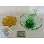 Art Deco green glass fish centre piece,