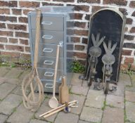 Small filing cabinet, pair of brass elec