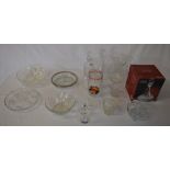 Glass decanters, bowls, Babycham glass e