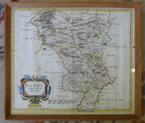 Framed Robert Morden map of Derbyshire