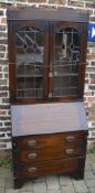 Edwardian oak bureau display bookcase wi