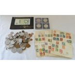 Various coins and stamps
