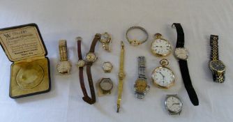 Various wrist watches and two gold plate