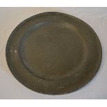 Large pewter charger, London label mark,