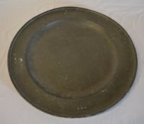 Large pewter charger, London label mark,