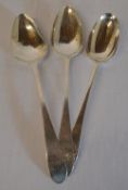 3 large silver basting spoons, London 17