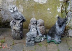 Owl and dog garden ornaments