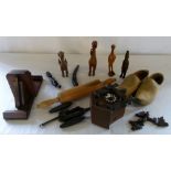 Selection of treen inc cuckoo clock & bo