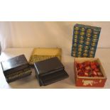 2 Bakelite cases, wooden box, 24 drawer