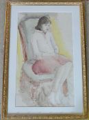 Watercolour of a woman sitting in a chai
