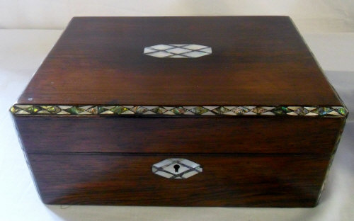 Victorian wooden sewing box with mother