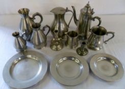 Various pewter inc graduated jugs & plat