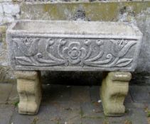 Pair of garden bench bases and planter