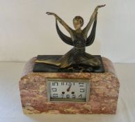 French Art Deco clock with figurine (AF)