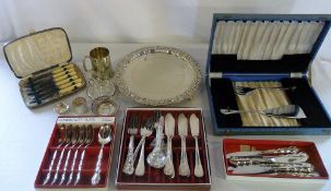 Assorted silver plate inc cutlery and tr