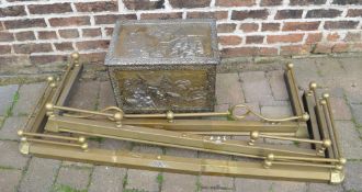 Brass log box & 3 brass fenders