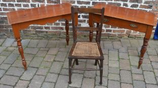 2 Victorian pine side tables & a chair