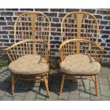 Pair of Ercol light elm high back Windso