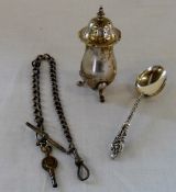 Silver Pepper pot, spoon and fob chain B