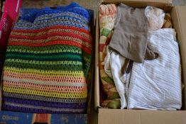 2 boxes of linen including crochet, quil