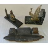 French bronze pen tray & 2 paper weights
