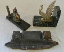 French bronze pen tray & 2 paper weights