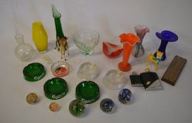 Glass vases, Babycham figures, paperweig