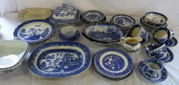 Various blue and white ceramics inc Boot