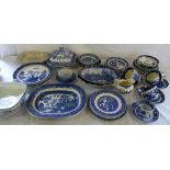 Various blue and white ceramics inc Boot