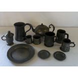 Selection of old pewter inc plates and t