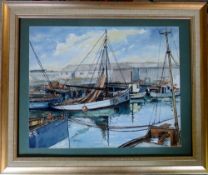 Watercolour of boats at Grimsby Docks 19