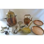 Various brass and copper items inc kettl