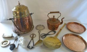 Various brass and copper items inc kettl