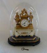 Large glass domed mantle clock H 44 cm