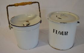 Enamel slops bucket & flour bin