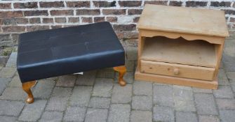 Modern black leather footstool & a pine