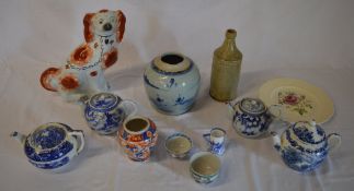 Ceramics including a Chinese ginger jar,