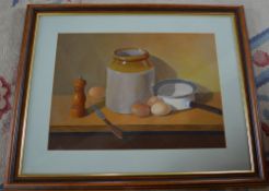 Oil on paper titled 'The Egg Saucepan' s