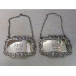 Pair of silver decanter labels 'Gin' and