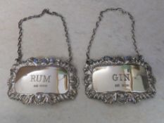 Pair of silver decanter labels 'Gin' and